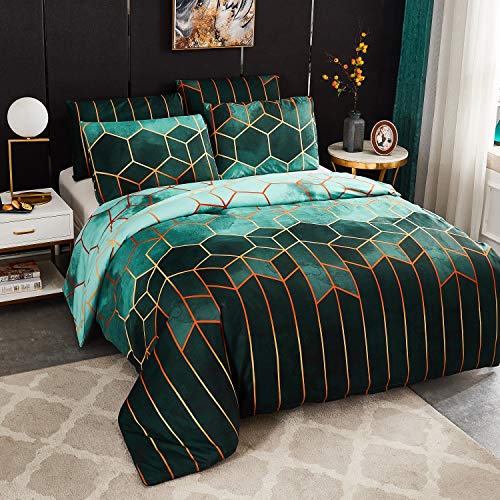 Luofanfei Bettwäsche Grün 135x200 Dunkelgrün Gestreifte Bettbezug 4teilig Microfaser Gestreift Bettwäsche Set Geometrisch Bettdeckenbezug Modern Deckenbezug Bettwaesche - Image 4