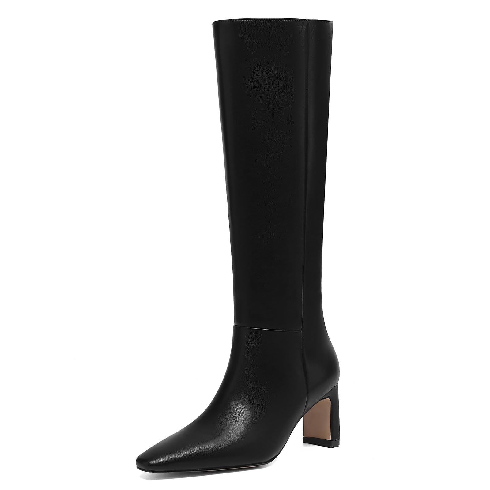 Womens Knee High Classic Boots - Almond Toe Chunky Heel Side Zipper Dress Boots for Fall Winter Burgundy