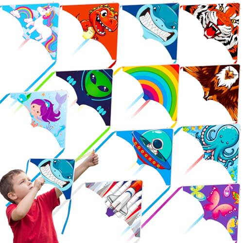 12 Pack Mini Kites for Kids, Slingshot Kites Finger Kite for Kids Thumb Launching Catapult Kite Birthday Party Favors for Boys Girls Teens Beach Park Backyard Outdoor Sports Flying Toys