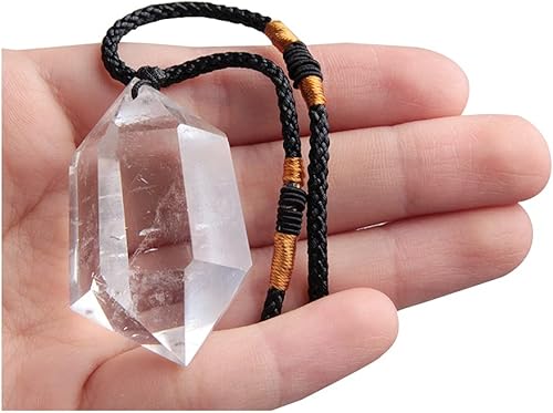 Acxico 1 collar con colgante de péndulo de cristal de cuarzo transparente natural, Cristal de cuarzo transparente natural, Cuarzo