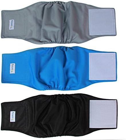 Teamoy Reusable Wrap Diapers for Male Dogs, Washable Puppy Belly Band Pack of 3 (M, 13"-16" Waist, Black+ Gray+ Lake Blue)