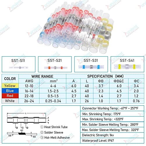 Image of Durvient.com Heat Shrinking Sleeve with Solder Ring For Electrical Wiring Insulation Waterproof Electrical Insulation (Wire Gauge 12-10, Pack of 50)