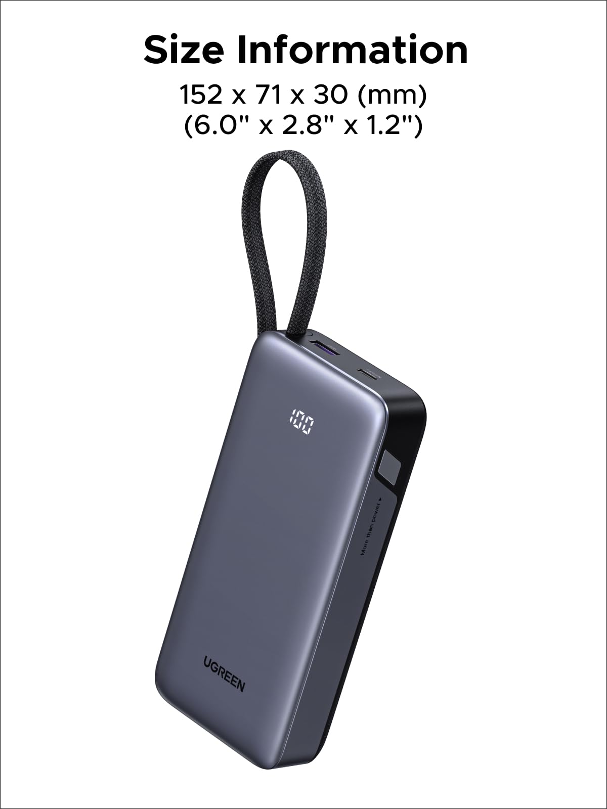 UGREEN Nexode Power Bank 20000mAh 45W with Built-in Cable, Fast Charging Portable Charger for iPhone 17 Pro/Samsung S25 Ultra/iPad Pro, 3-Port External Battery Pack with Digital Display, Travel Ready