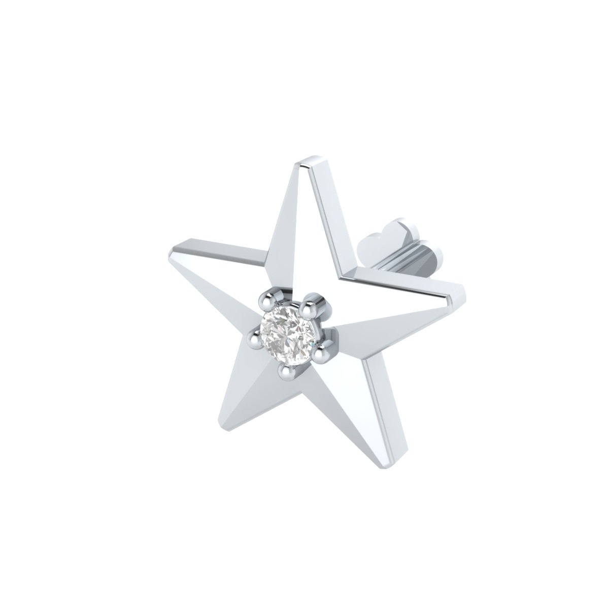 Animas JewelsCertified 14k White Gold Star Stud Nose Pin for Women 0.03 Cttw Natural Diamond (G-H Color. I1 Clarity) Round Cut 5-Prong Setting Gifts