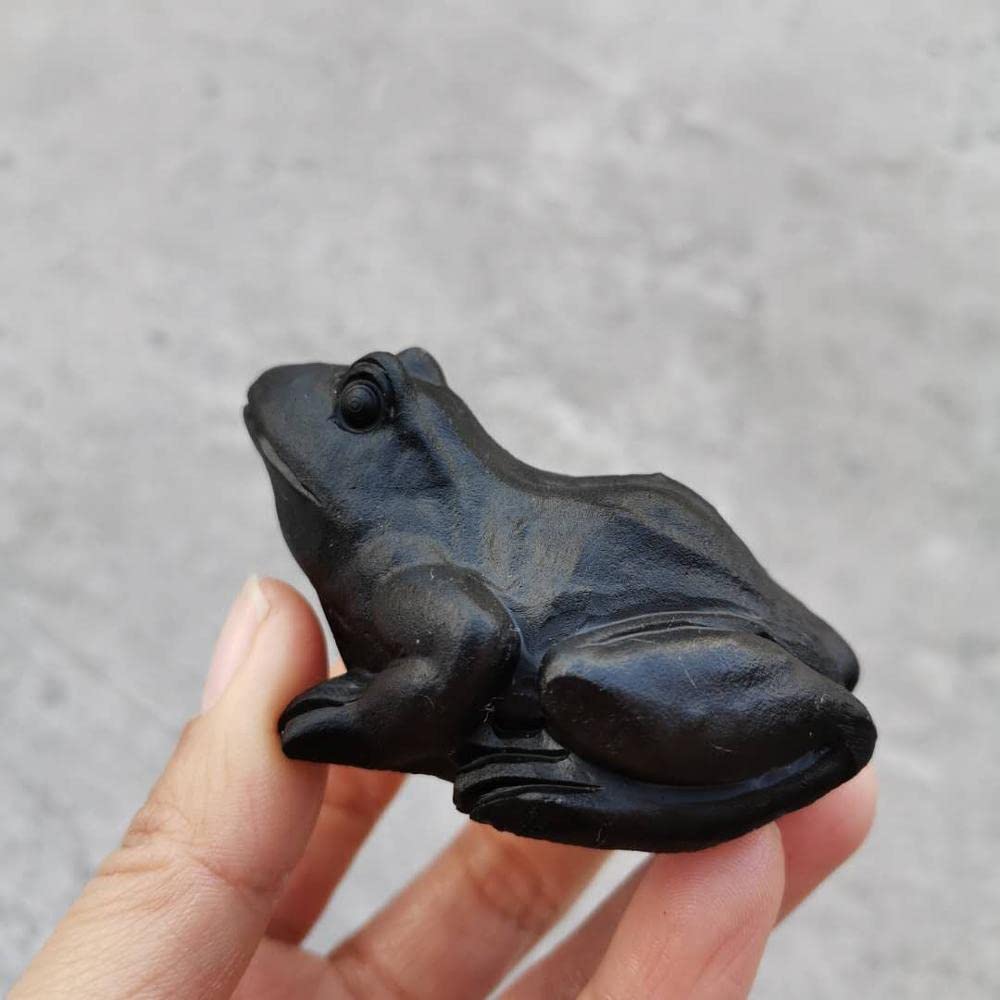 Amazon.co.jp: 自然な手彫りの動物の黒い黒の黒化石の石のカエル結晶