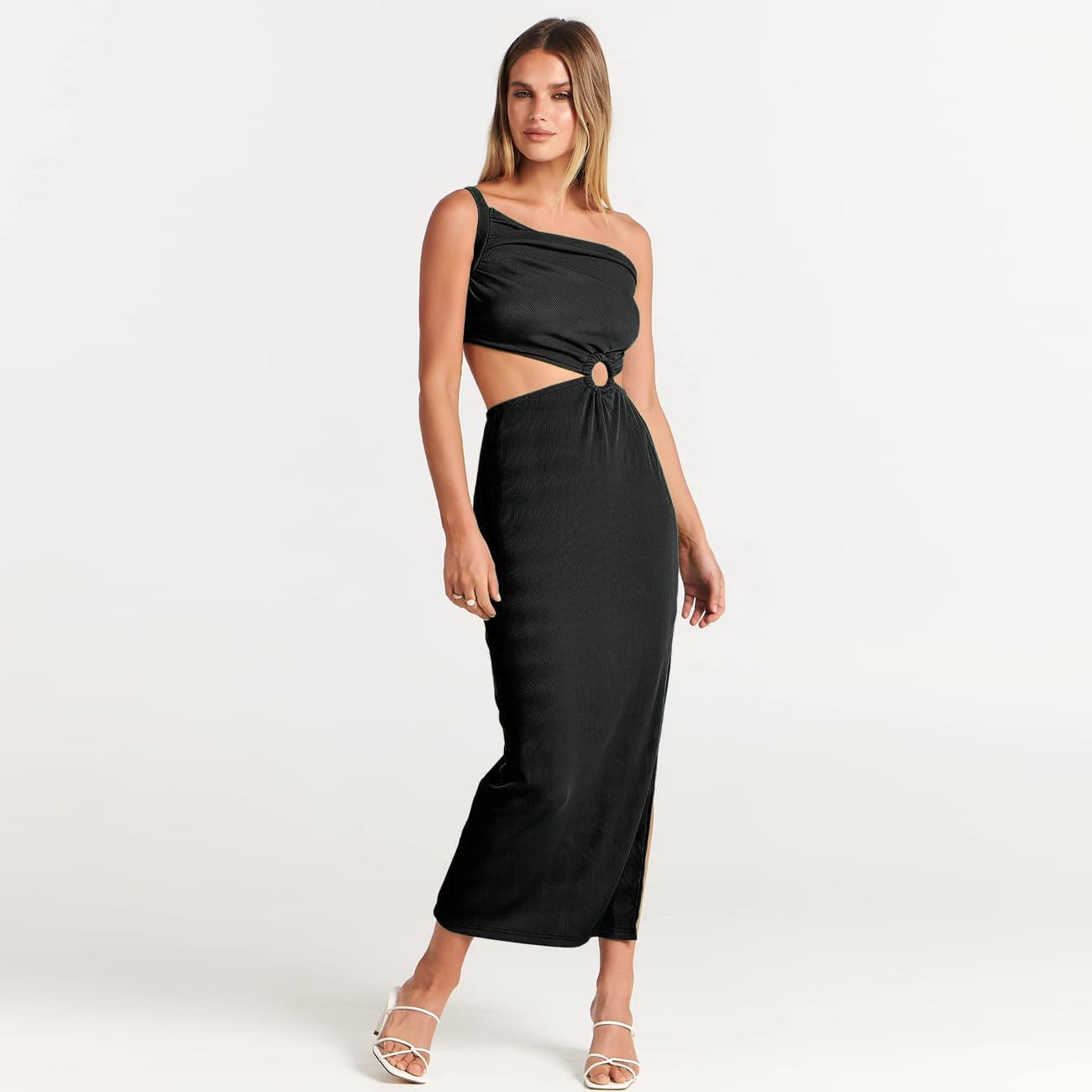 Vestito da Donna Abito Una Spalla Pieghettato Schiena Nuda Chiffon Elegante Tubino Festa Cocktail Abito da Damigella della Sera e Cerimonia Matrimonio Lady Dress