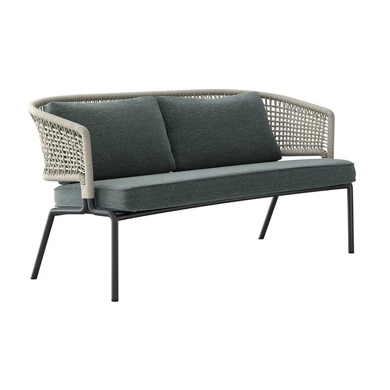 Image of DEVOKO 4 Seater Sofa Outdoor Indoor Conversation Patio Rope Furniture Set with Cushion and Center Table for Garden, Bacony, Poolside (Platinum & Dark Green)