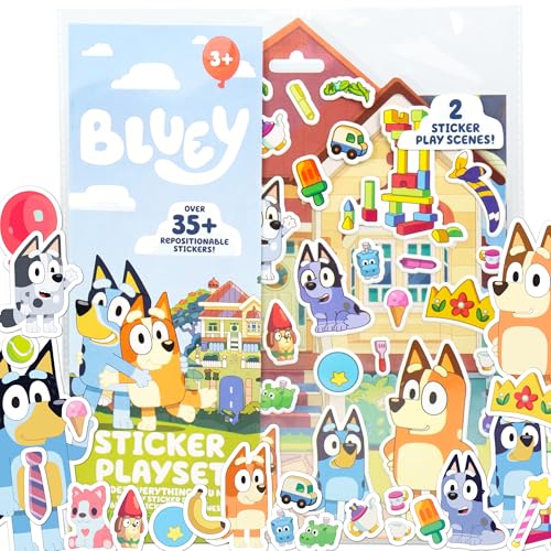 Image of Horizon Group USA Bluey Sticker Playset, 2 Sticker Play Scenes, 35+ Reusable Puffy Bluey Repositionable Stickers for Kids, Perfect for Travel, Screen-Free Fun