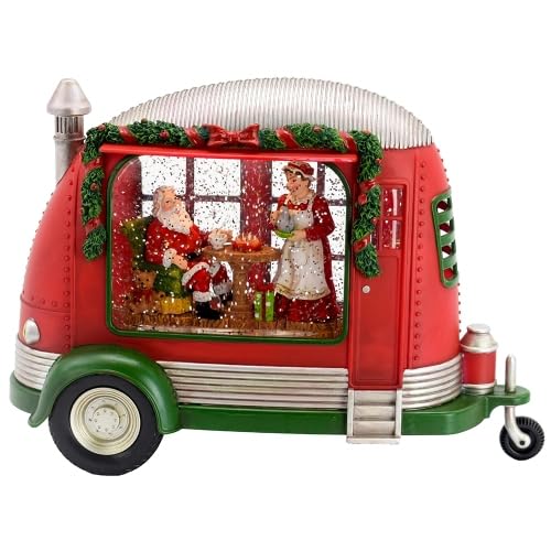 Donext LED Lighted Camper Christmas Ornament with Water Spinning Car, Red Tabletop Decor