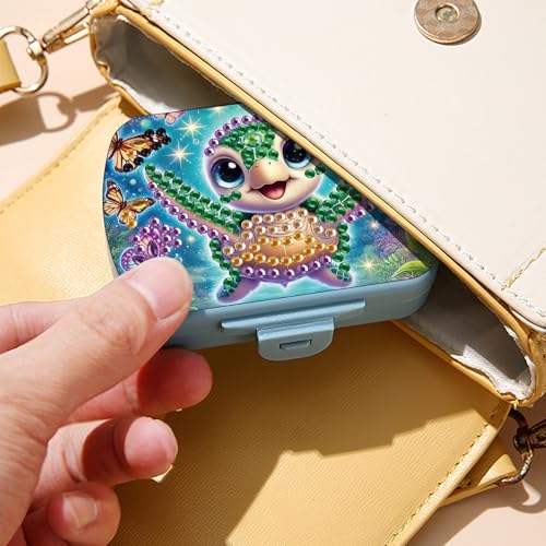 Image of ARTopet Diamond Art Painting Mini Storage Box with 6-Grid Creative Design Compact Portable Small Case for Purse Travel Daily (Sea Turtle)