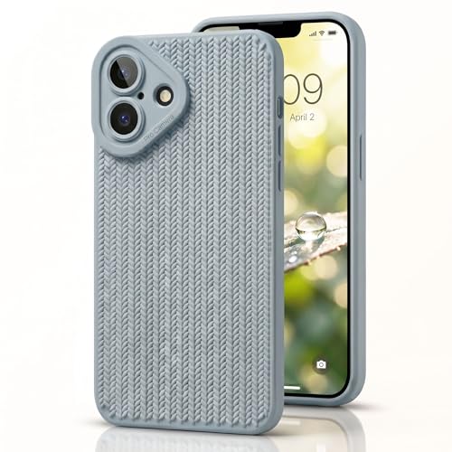 Image of amazon basics Luxury 3D Knitted Texture Soft Silicone Back Cover for iPhone 16 | Slim Fit Shockproof Case with Camera Protection & Non-Slip Grip - Blue