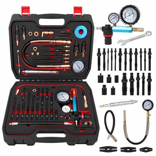 Image of 46PCS Compression and Leakage Test Kit Petrol & Diesel Compression Tester Kit Automotive Cylinder Leak Down Tester with Dual Gauge Engine Compression Tester Kit for HDI, TDCi, Pumpe Duse Engine