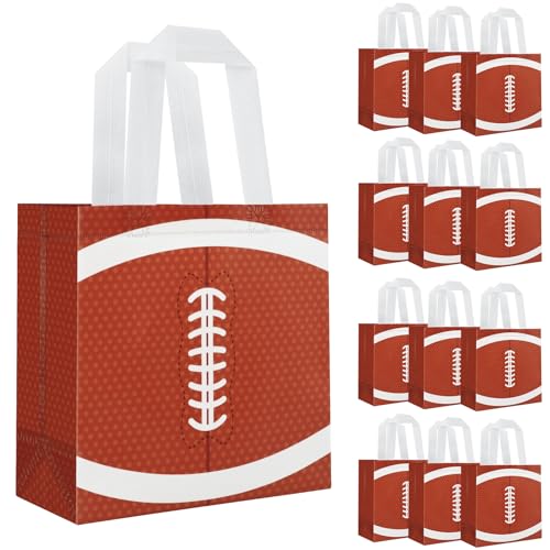 Hxezoc 12 Pieces Football Gift Bags with Handle Reusable Non Woven Treat Goodie Bag Sport Favor Bags For Football Theme Birthday Party Decoration Supplies