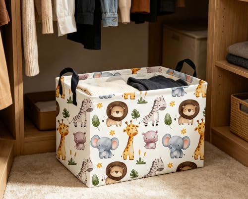 Image of Rectangular Animals Storage Baskets Cute Basket Storage Bin Zoo Room Decor for Home(Zoo)