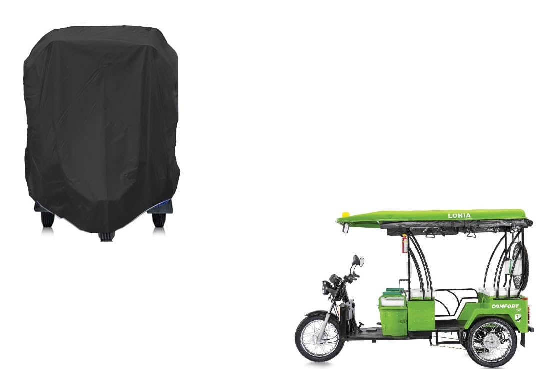 All Weather PRO Water Resistant Universal Three Wheeler Autorickshaw, Battery Rickshaw Cover for All E-Rickshaw (BLACK011