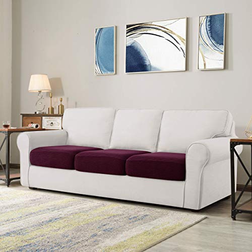 Image of CHUN YI 3PC Stretch Couch Cushion Covers, Sofa Seat Slipcovers Suitable for Armchair Loveseat Sofa with Spandex Jacquard Fabric(3pc,Dark Magenta)