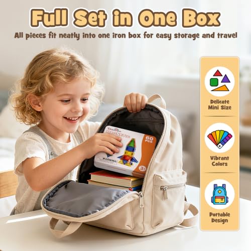 Dreamon 60PCS Mini Magnetische Bausteine Magnetbausteine Kinder Reiseset ab 3 4 5 6 Jahre Junge Mädchen Weihnachten STEM Magnetic Blocks – Ansicht 4
