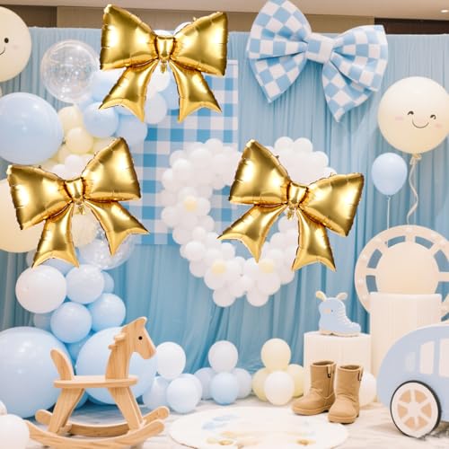 Image of 2pcs Large Bow Balloons, Bow Themed Party Decorations Elegant Coquette Balloons for Coquette Birthday Wedding Engagement Party Decoration (gold)