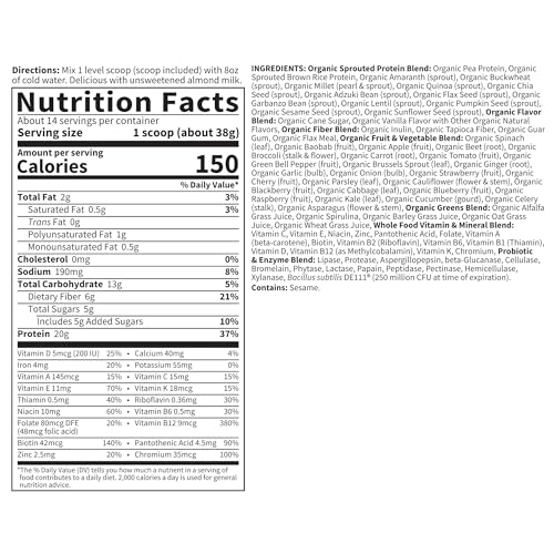 Image of Garden of Life Raw Organic Meal Protein Powder, Lightly Sweet, 14 Servings