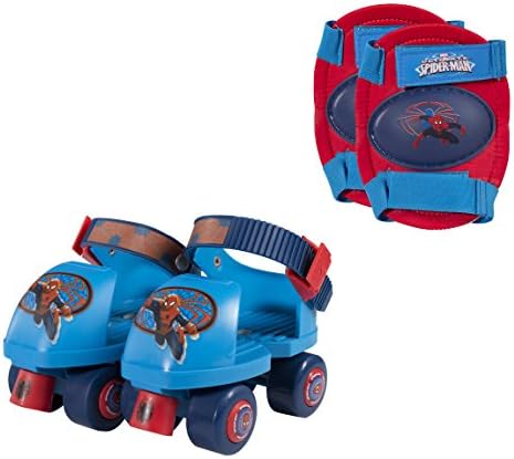 PlayWheels Ultimate Spider-Man Roller Skates with Knee Pads, Junior Size 6-12