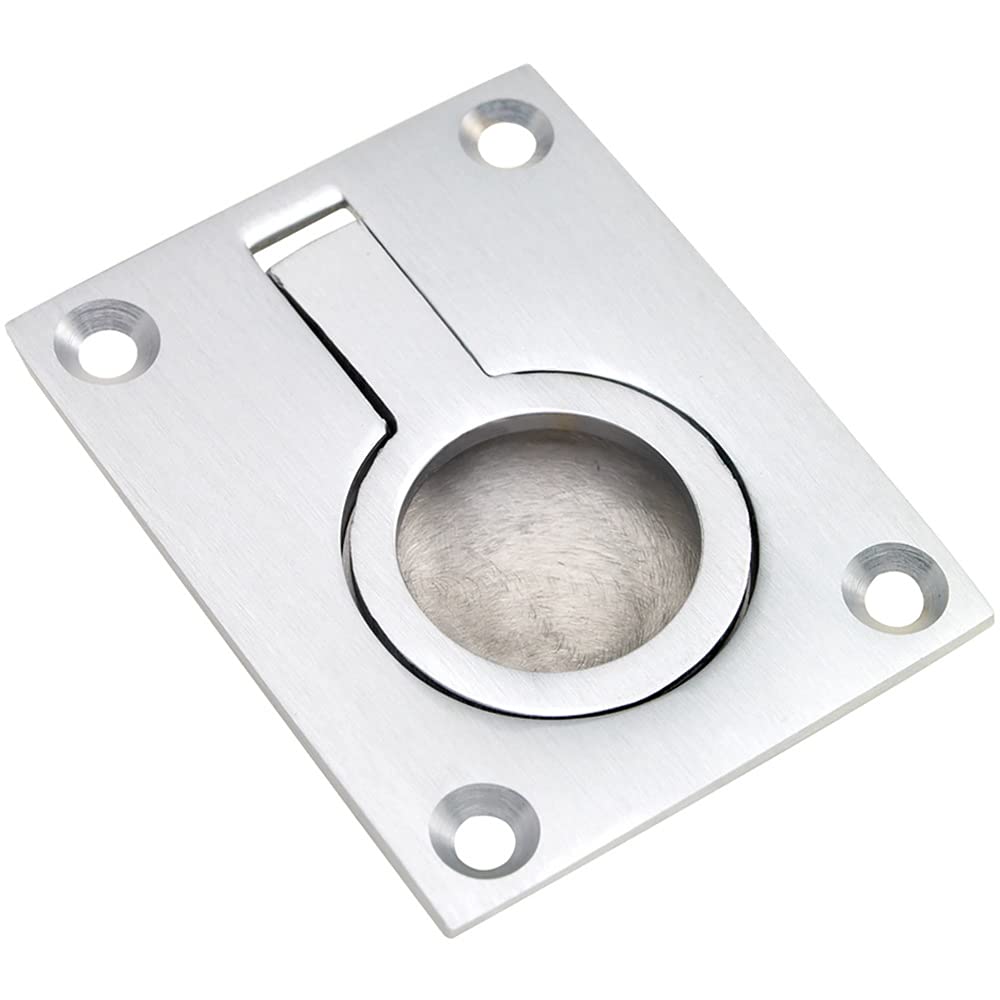 Loops Flush Ring Recessed Pull Handle - 50 x 38mm - 8mm Depth - Satin Chrome | Inset Drawer Flush Pulls - Recessed Sliding Cabinet Door Pull Handle - Inset Design