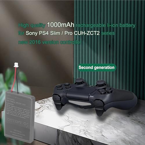 Image of OSTENT 1000mAh 3.65V 3.7Wh Rechargeable Li-ion Battery Pack Replacement for Sony PS4 Pro /Slim CUH-ZCT2 Series Bluetooth Wireless Dual Shock Controller Second Generation New Version Small Connector