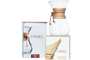 Chemex 8 Cup Classic Series Glass Pour-Over Coffee Maker with 100 Count Square Paper Filters