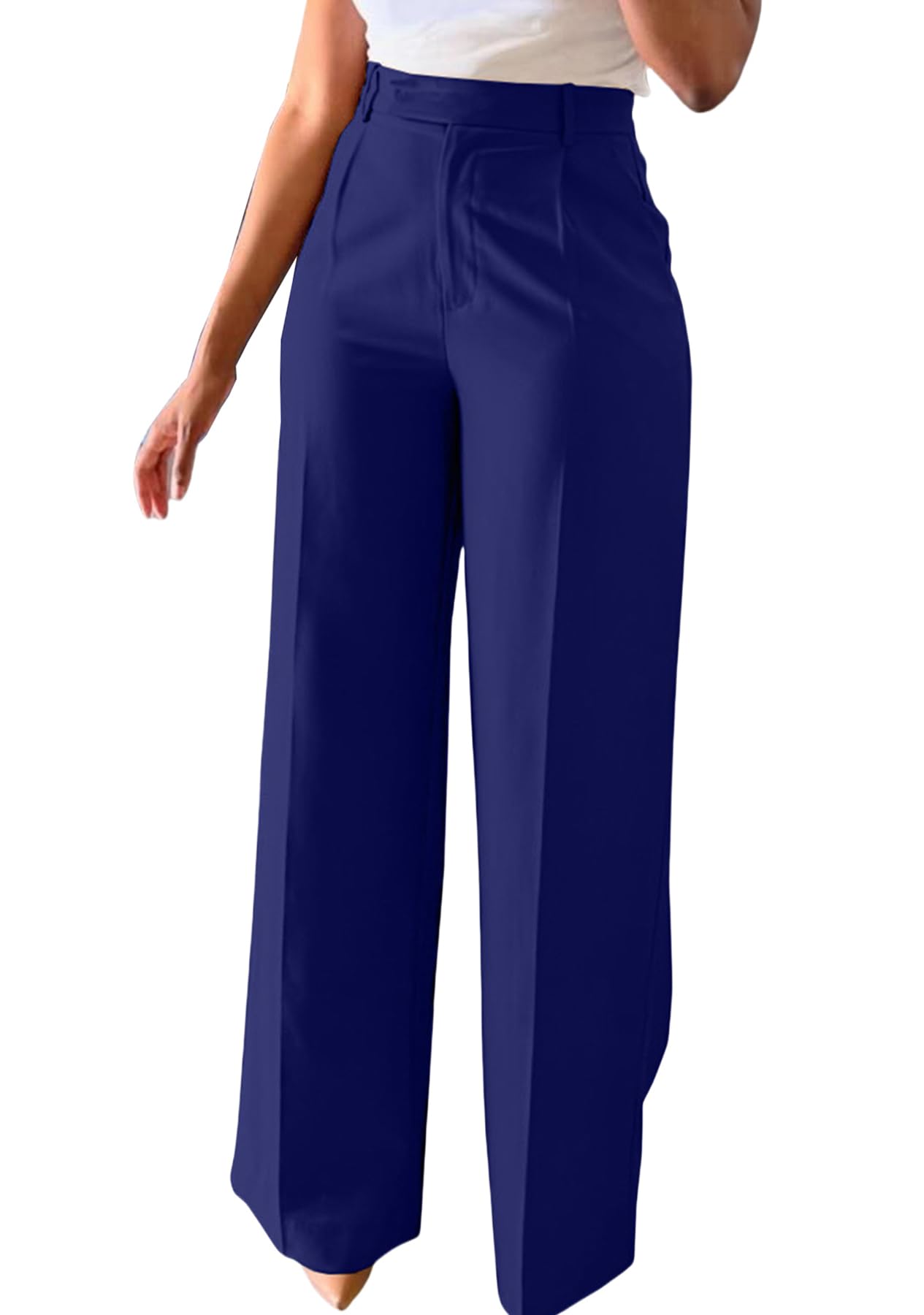 LAJIOJIO High Waist Dress Pants Women Casual Wide Leg Business Pant Long Trousers with Pockets