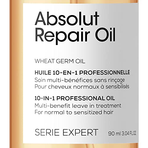 L’Oréal Professionnel Absolut Repair 10-in-1 Leave-in Oil, With Protein And Gold Quinoa for Dry And Damaged Hair, Serie Expert, 90 ml