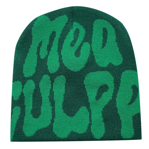 Y2k Beanie Mütze Herren Damen Teenager Y2k Cap Winter Knit Skater Beanie Mütze Hip Hop Strickmützen Baumwolle Spider MEA Culpa Printed Y2k Beanie Cap Hat Pink Harajuku Fashion, Mea Culpa-1, Talla