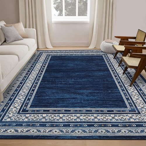 GlowSol Modern 10x13 Ft Blue Geometric Area Rug for Living Room, Non Slip, Spill Resistant, Machine Washable