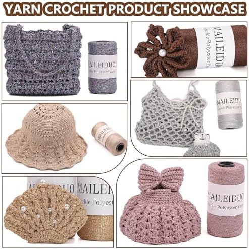 Sparkle Silver Gold Yarn for Crocheting 3mm*218yd Sparkly Metallic Gold Silver Polyester Yarn for Crochet Amigurumi, Cardigans, Shawls, Bag Making, DIY Soft Craft - 5