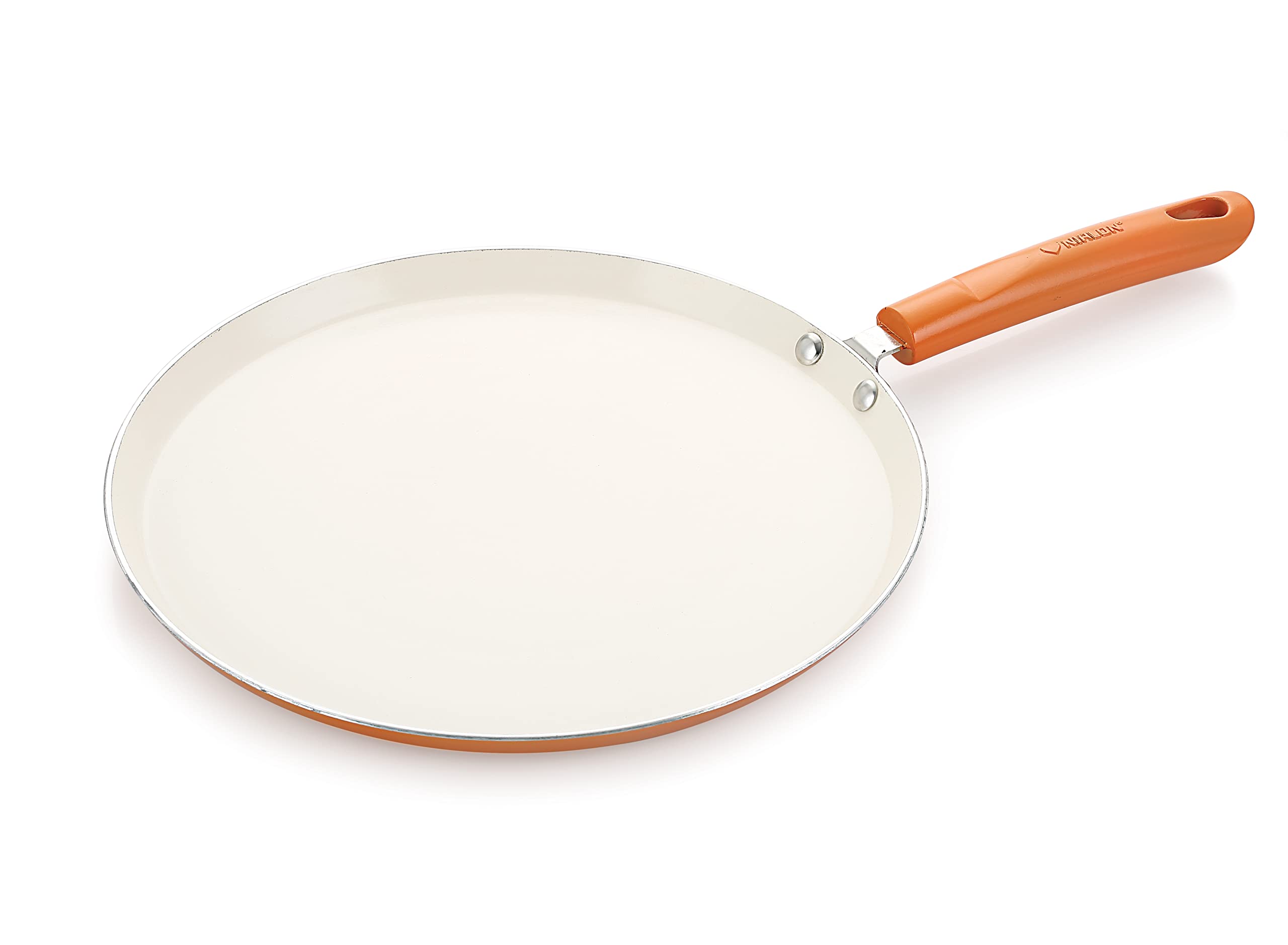 NIRLON Ceramic Inducton Base Flat Dosa Tawa with Handle Aluminum Tawa 3-Layer Nonstick Coatings - 28 Cm (Compatible with Induction, Gas & Stovetops), Orange-image-48