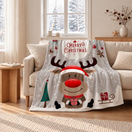 MTOnlinehandel Kuscheldecke flauschig 150x200 cm, Merry Christmas Wohndecke, Geschenke für Kinder, Geschenke für Frauen… – Ansicht 1