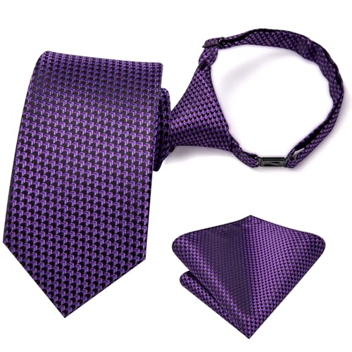 Image of Hi-Tie Boys Tie Pre-Tied Pocket Square Set Adjustable Kids Neckties Age 7-11 Years School UniForm Graduation