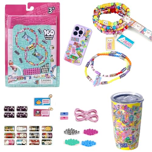 STERIX Kids Sticky Rolls Wearable Shared Sticker Jewelry Set Includes 160 reusable mini stickers and 2 random Tags;DIY bracelet & necklace gift set suitable for children aged 5 and above
