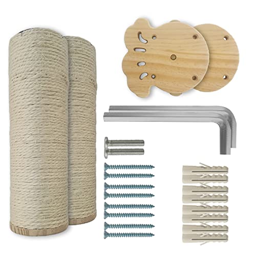 Image of 2 PCS Wall Mounted Cat Furniture Cat Wall Steps with Sisal Floating Scratching Post Shelves for Cat Perch Ladder Furniture