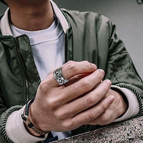 LOLIAS 3 Pcs Signet Rings for Men Stainless Steel Vintage Wolf Head Gothic Punk Rings Mens Biker Wide Celtic Knot Band Ring Silver/Gold