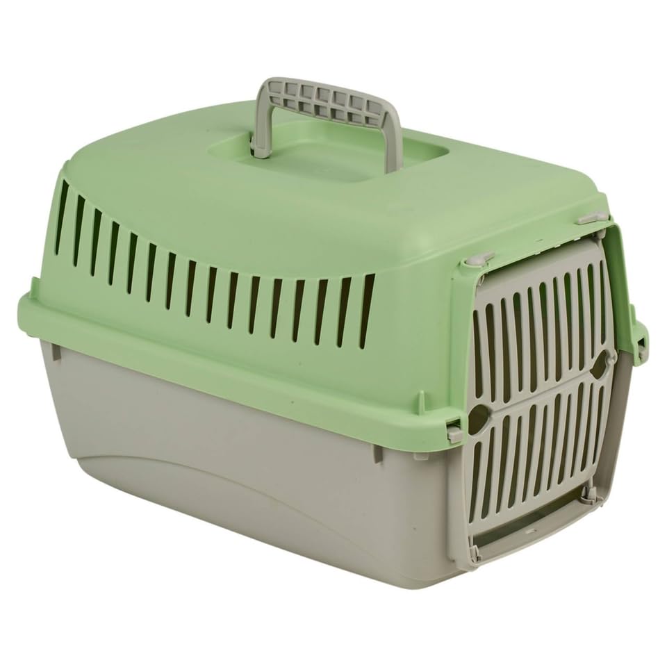 URBNLIVING Transportini Pet Carrier Travel Crate for Cats & Small Dogs | Portable Lightweight Cage with Ventilation | Pastel Design - Large - Green