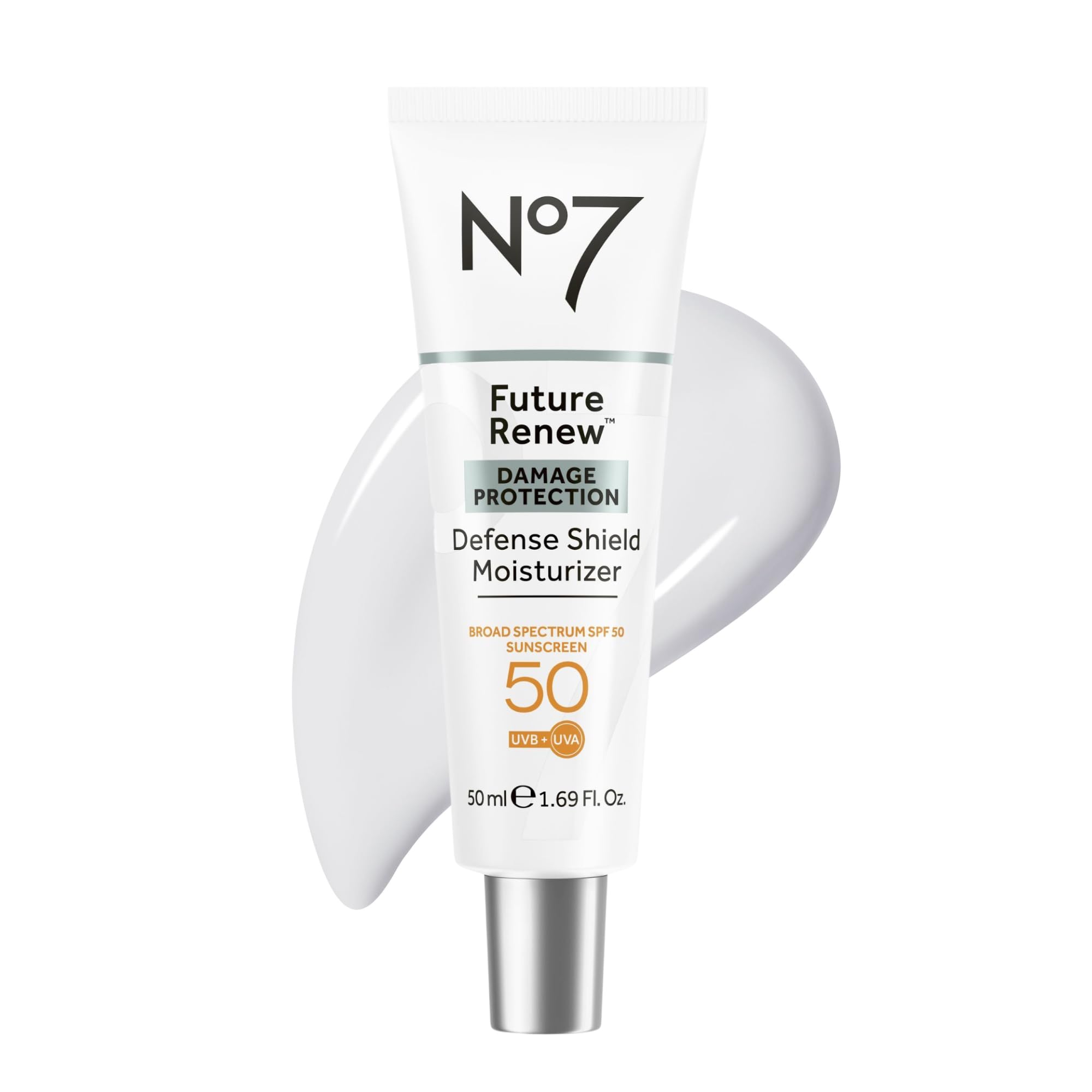 No7 Future Renew Defense Shield - Oil Free Facial Moisturizer & Sunscreen for Face with SPF 50 - Invisible & Lightweight Face Lotion with Peptides & UV Protection (1.69 fl oz)