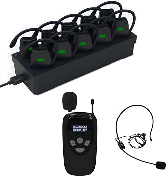 Wireless Tour Guide System, Tour Guide Microphone and Speaker, 1 Transmitter 10 Receivers Tour Guide Microphone,10-Slot Charge Case,Tour Guide Speaker for Museum Tours, Factory Tours