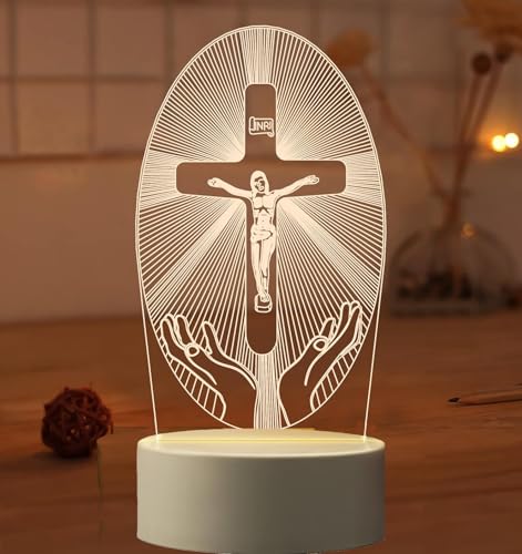 Image of 3D Illusion Lamp Jesus Cross Night Night,USB Power Warm Colors Bedside Lamp for Home Room Holiday Decor