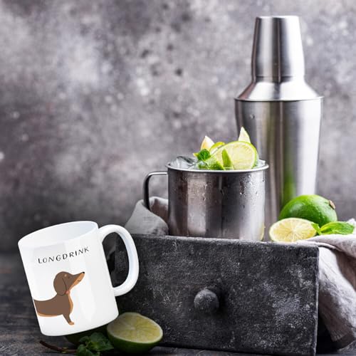 speecheese Dackel Kaffeebecher mit Spruch Longdrink Perfekt für Dackel-Liebhaber Ideal für Alkohol Fans - Gin Tonic Tequila Wodka Whisky