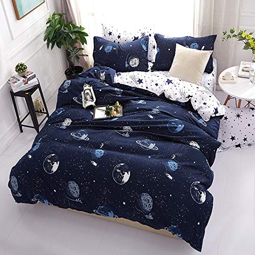 ZAMAC Ropa de Cama Juego Funda Edredón Espacio de Estrellas de la Luna 3 Piezas Nórdica Microfibra Cremallera Almohada