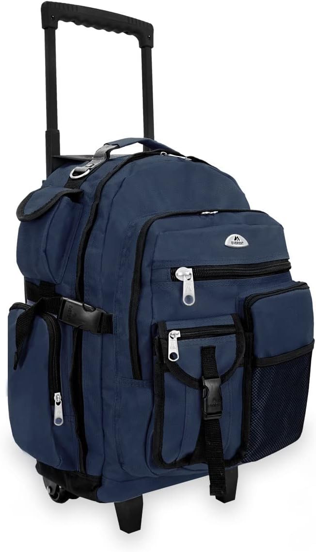 Deluxe Wheeled Backpack, Navy, One Size