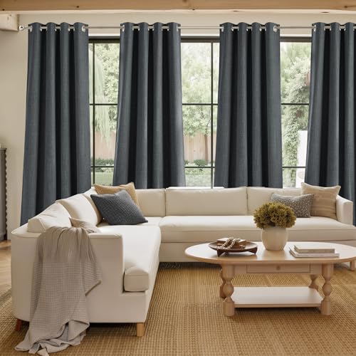 Image of NICETOWN Short Faux Linen Charcoal Gray Blackout Curtains 63 inches Long for Kitchen - Privacy Panels for Living Room Bedroom, Modern Farmhouse Style Easy Care Grommet Top, 2 Panels, W42 by L63