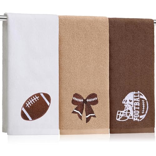 SmoothNovelty 3 Pcs Football Hand Towels for Bathroom Bow Embroidered Bathroom Towels Farmhouse Decorative 13.78 x 29.53 Inch Absorbent Soft Cotton for Kitchen Dish Fast Drying Decor