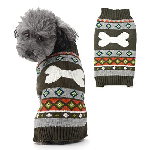 SKXEO Hundepullover mit Knochenmuster, Armeegrün, Größe XXL Cover