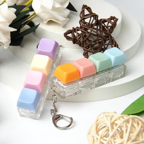 Image of 2 PCS Keyboard Fidget Toy, Keyboard Fidget Keychain 4-in-1 Keyboard Decompression Button Finger Clicker Toys, Button Stress Relief Fidget Gifts to Relief Stress (Purple Blue Pink Orange)