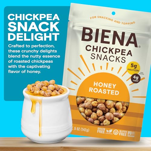 BIENA Chickpea Snacks - Crunchy Roasted Chickpeas - High Fiber Protein Snacks for Adults and Kids - 8-Pack, 5 Ounce Bags - Honey Roasted - image 3